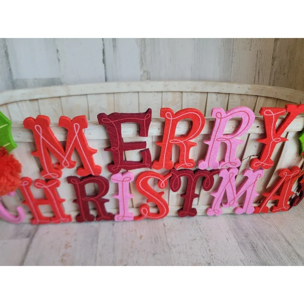 Merry Xmas large crate & barrel basket Mistletoe felt unique home container